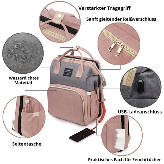 Wickelrucksack mit Babybett – Groß & Leicht | Nuvlee