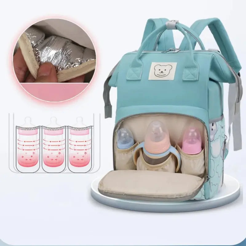 Wickeltasche Rucksack für Kinderwagen – Wasserdicht & Stylisch mit Bärenmuster | Nuvlee