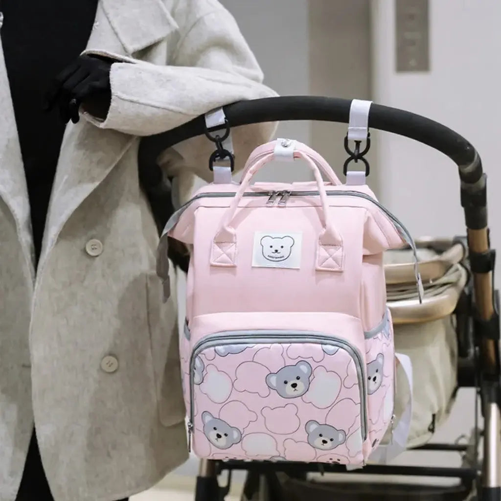 Wickeltasche Rucksack für Kinderwagen – Wasserdicht & Stylisch mit Bärenmuster | Nuvlee